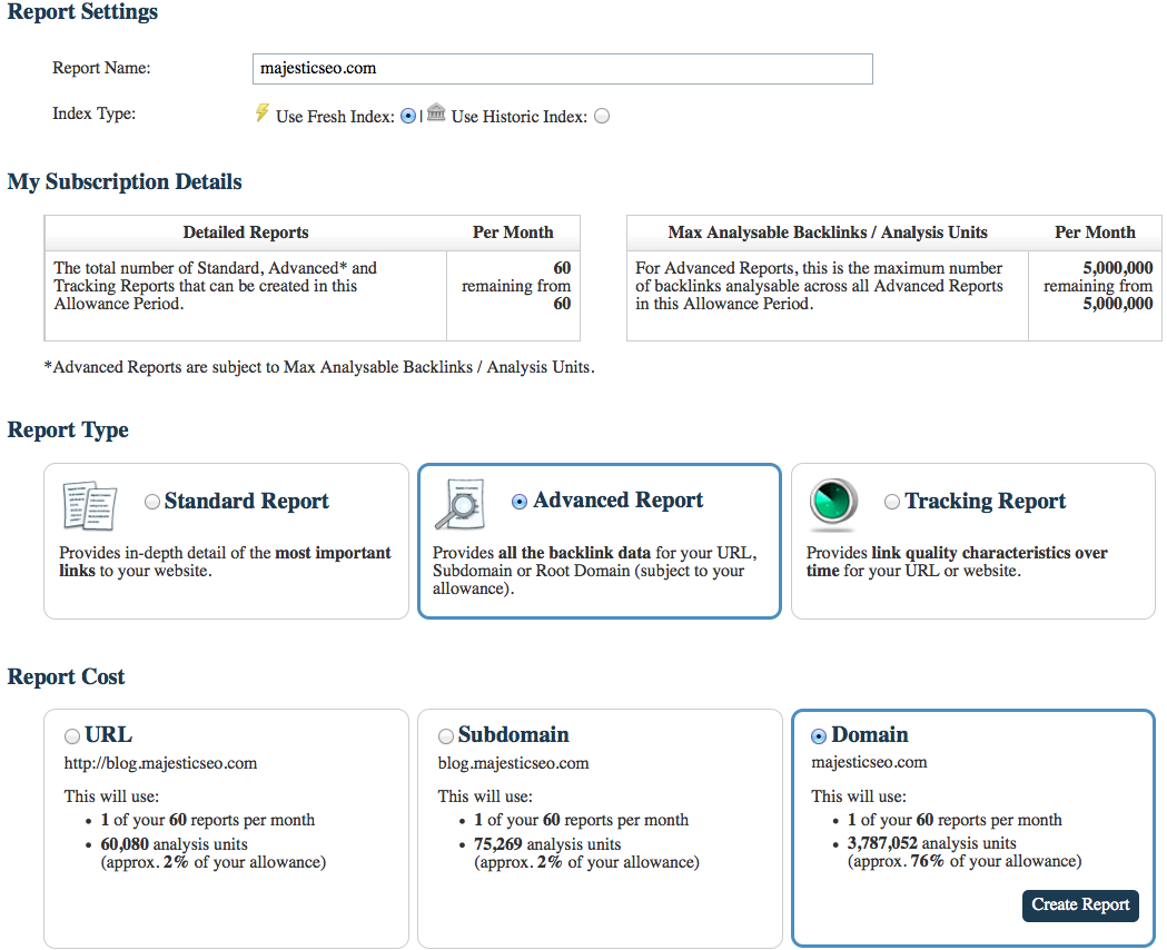 Create Advanced Report Screen
